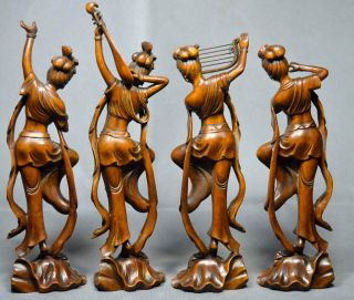 Antiques Collectable Old Handwork Art Carve Four Girl A Set Art Statue 5