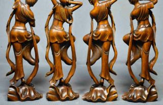 Antiques Collectable Old Handwork Art Carve Four Girl A Set Art Statue 7