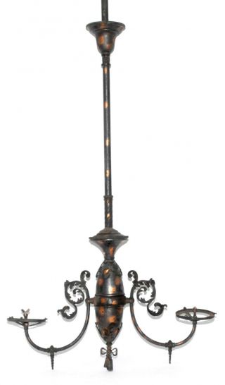 Fancy Victorian Brass Double Arm Hanging Gas Light Chandelier Orig.