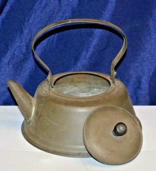 Rustic Antique Rare Vintage Galvanized Tin Metal Tea Kettle W/ Lid & Wood Handle