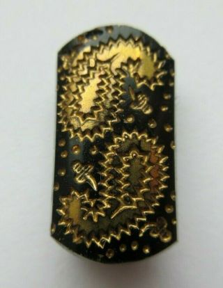 Antique Vtg Victorian Black Glass Button Gold Luster Paisley 3/4 " (c)