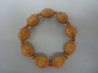 Bodhi Seed Olivenut Carved Prayer Worry Bead Mala Happy Maitreya Amulet Bracelet