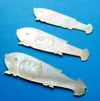 Anique 3 Shaped Pearl Sewing Thread Winders Fish Engraved Kissing Doves