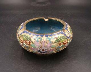 Chinese Collectible Handmade Brass Cloisonne Enamel Ashtray Art Deco