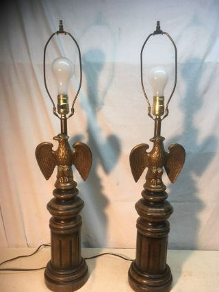 Vintage Ceramic Brass American Eagle Patriotic Table Lamps Mid Century 2