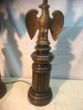 Vintage Ceramic Brass American Eagle Patriotic Table Lamps Mid Century 3