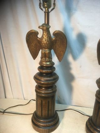 Vintage Ceramic Brass American Eagle Patriotic Table Lamps Mid Century 4