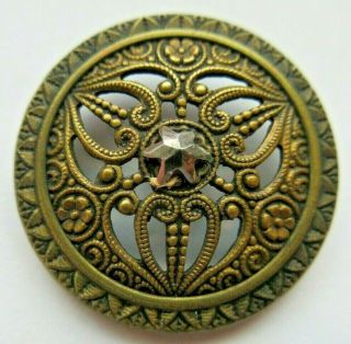 Outstanding Antique Vtg Victorian Metal Openwork Button W/ Cut Steel Star (c)
