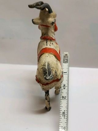 Early Antique Vintage GOAT with Horns Lead Toy Figure - Painted White & Red 4