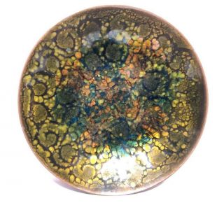 Rare Mid Century Kareka Artist Signed Enamel Copper Dish 7.  5 " Cape Cod Mass Usa