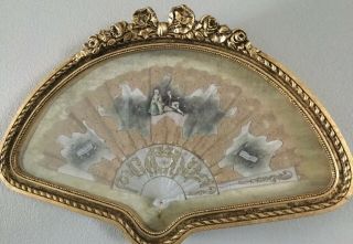 Antique Hand Painted Lace Fan Custom Shadow Boxed Victorian Pearl