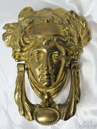 Vintage Brass Door Knocker Greek Roman God Goddess Head Apollo Athena 13316