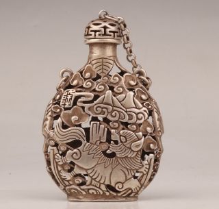 Tibetan Silver Pendant Snuff Bottle Hollow Old Sacred Unicorn Mascot