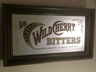 RARE 1890 ' s Antique Mirror Bar Sign Dr.  Harter ' s Wild Cherry Bitters,  Medicine 2
