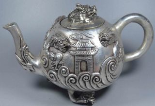 Auspicious Collectable Handwork Tibet Miao Silver Myth Dragon Four Paws Tea Pots