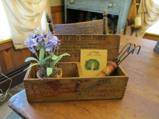 Vintage Garden Farm Hand Tool Old Wooden Cheese Box W/seed Pack