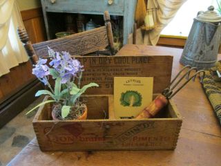 Vintage Garden Farm Hand Tool Old Wooden Cheese Box w/Seed Pack 2