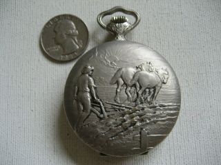 Hebdomas Jean Perret Geneve 8 Day Pocket Watch - Farming Scene Case Jewel 8 Day 2