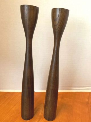 Vintage Danish Mid - Century Modern Wood Candle Sticks Holders Pair 11 ½ " Tall