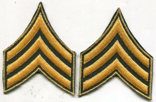 Early Vietnam Era Us Army Sergeant Green Stripes Patch Pair Cut Edge
