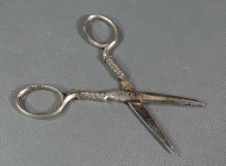 Antique Sewing Scissors 4 3/8 " Long Instrument Tool Mini Shears Crown J.  R.  Marked