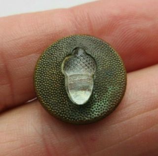 Fabulous Antique Vtg Clear Glass In Metal Waistcoat Button Acorn 5/8 " (b)