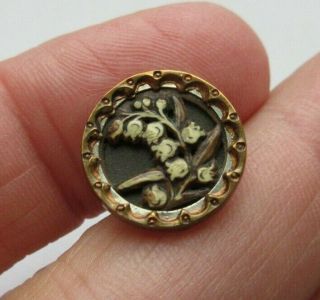Pristine Antique Vtg Ivoroid & Metal Picture Button Lily Of The Valley (b)