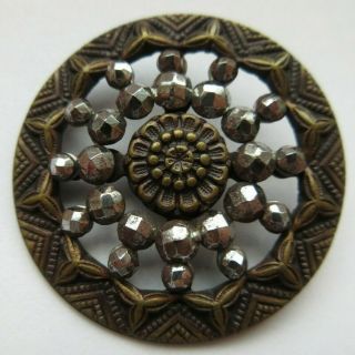 Incredible Large Antique Vtg Victorian Metal Openwork Button W/ Cut Steels (b)