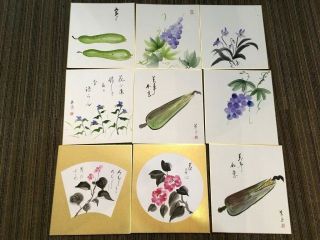 Vintage Japanese Shikishi Art Watercolor Ink Painting Tanzaku Hanging Scroll 9