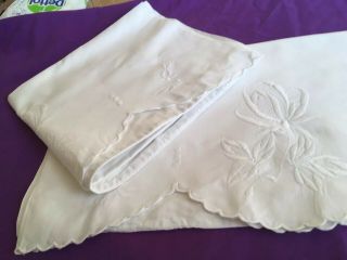 White Vintage Cotton Pillowcases With Lovely Raised White Work Embroidery
