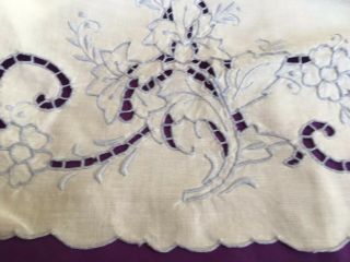 vintage cotton pillowcases with blue embroidery and cut work 3