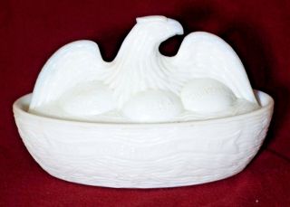 Antique Flaccus Milk Glass The American Eagle Spanish - American War Covered Dish