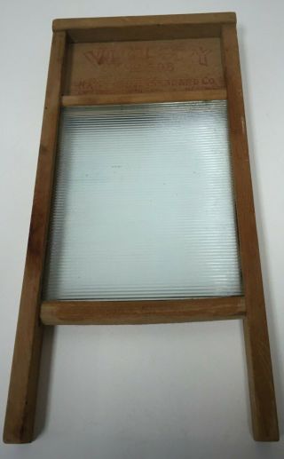 Vintage Wash Board Washboard Victory Ribbed Glass No 508 National Co Wood 3