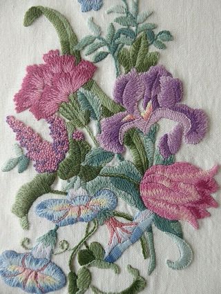 Vintage Hand Embroidered Picture - Exquisite Floral Bouquet /raised Embroidery