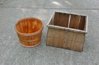 Primitive Wood Tote Crate Basket and Bushel Basket Farm Old Cobden IL Factory 2