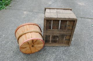 Primitive Wood Tote Crate Basket and Bushel Basket Farm Old Cobden IL Factory 5