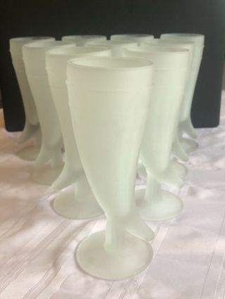 Vtg Art Deco Frosted Drinking Horn Glass Stein Set Of 10 Viking Yuletide