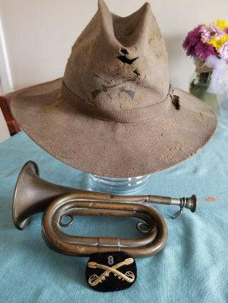 Spanish American War Hat,  Spanish American Hat Insignia And Wwi Trench Bugle Set