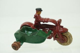 Antique Hubley Cop Motorcycle With Sidecar Cast Iron Toy Rubber Wheels Missing 1