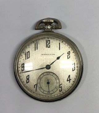 Hamilton 14k White Gold Filled 17 Jewel Running Pocket Watch C.  1925