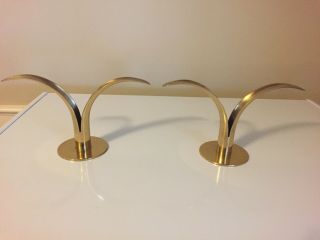 Vintage Mid - Century Brass Tulip Candle Holder Set Ysted Metall Made In Sweden