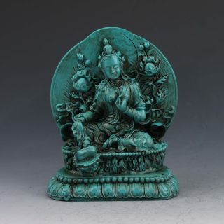 Chinese Antiques Resin Turquoise Hand - Carved Green Tara Buddha Statue