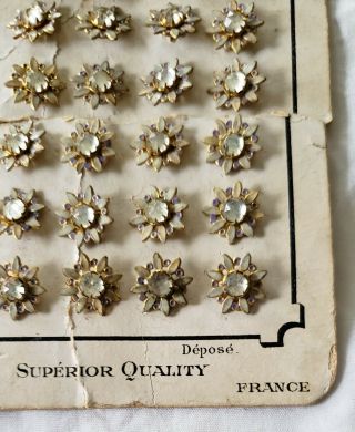 Set/24 Antique French Button Enamel Flower Paste Buttons NOS on Card 5