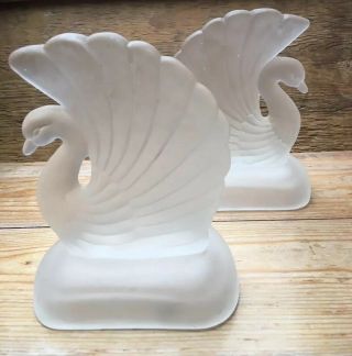 Vintage Art Deco Style Frosted Swan Ornaments/candle Holders?/bookends?