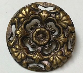 Rare Unique Vintage Metal Antique Button Brass Gold Tone Floral 273