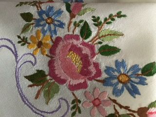 GORGEOUS VINTAGE HAND EMBROIDERED TABLECLOTH FLORALS 2
