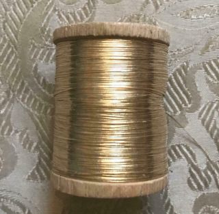 Wooden Reel Vintage French Gold Metal Thread