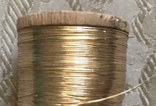 WOODEN REEL VINTAGE FRENCH GOLD METAL THREAD 5