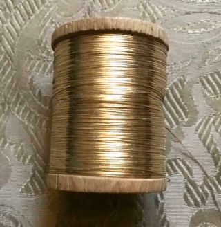 WOODEN REEL VINTAGE FRENCH GOLD METAL THREAD 6