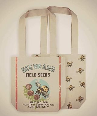 FARMHOUSE FEEDSACK STYLE TOTE BAG BEE BRAND FIELD SEEDS BUMBLE BEE NWT 2